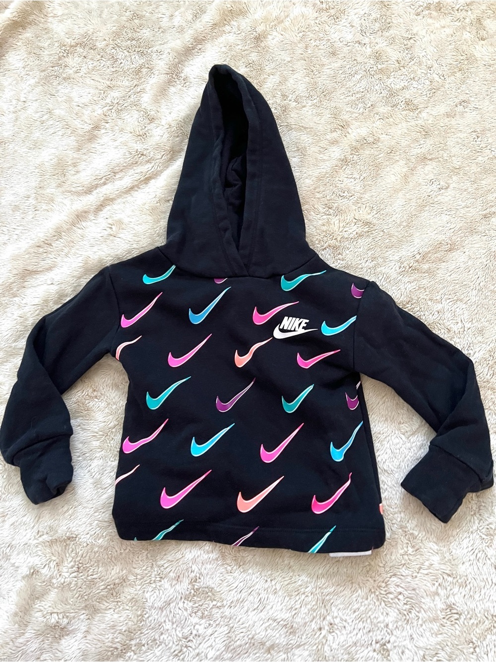 NIKE TODDLER Black & Colorful Check Logo Print Pullover Hoodie Size 2T